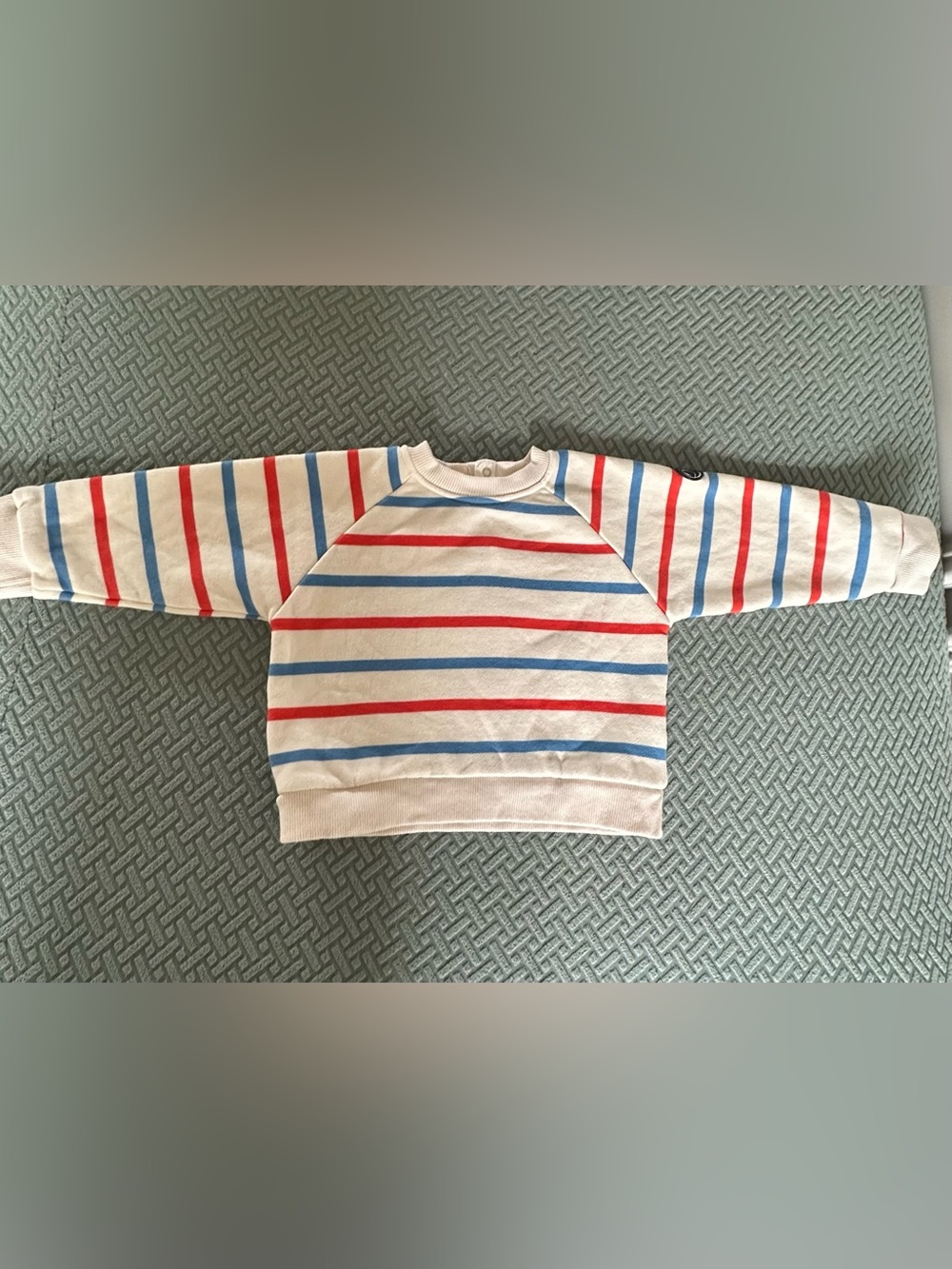 Petit Bateau Cream Sweatshirt with Red and Blue Stripes